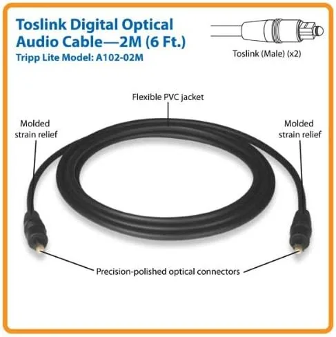 Tripp Lite Toslink Digital Optical SPDIF Audio Cable, 2M (6-ft.) (A102-02M)