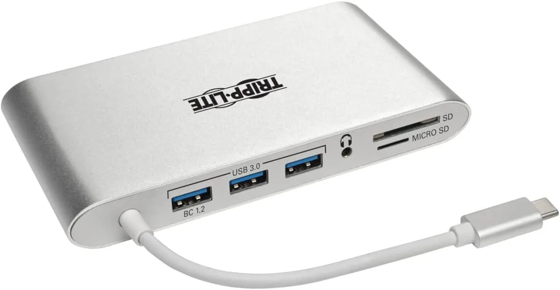 Tripp Lite USB-C Docking Station w/USB-A, HDMI, VGA, mDP, Gbe, Memory Cards 3.5mm, USB C PD Charging 4K @ 30Hz