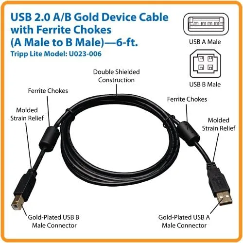 Tripp Lite USB 2.0 Hi-Speed A/B Cable with Ferrite Chokes (M/M)