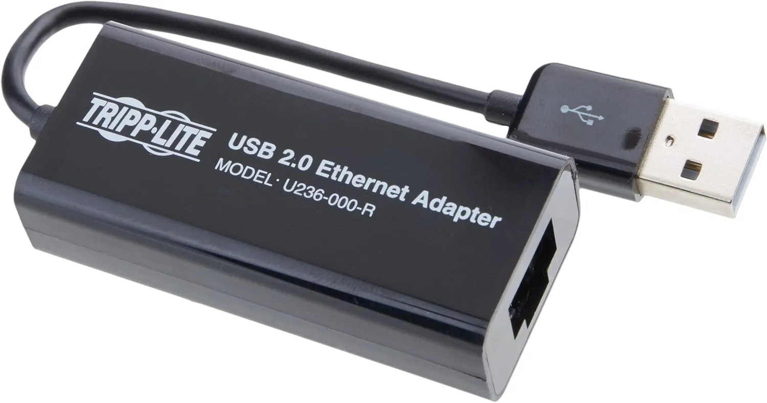 Tripp Lite USB 2.0 Hi-Speed to Ethernet NIC Network Adapter, 10/100 Mbps (U236-000-R), Black