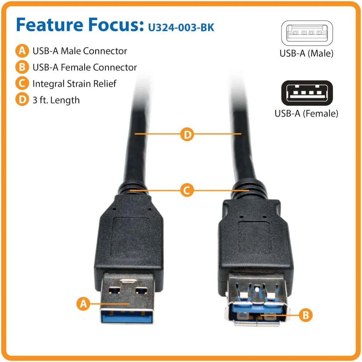 Tripp Lite USB 3.0 SuperSpeed Extension Cable - USB-A to USB-A, M/F, Black