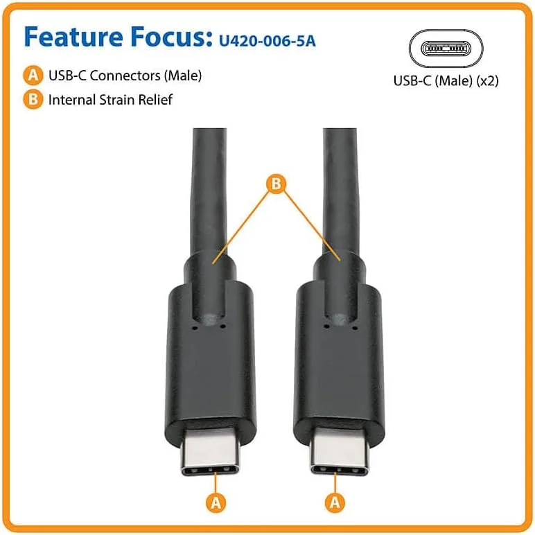 Tripp Lite USB-C to USB Type-C Cable, USB 3.2 Gen 1, 5A / 100W Charging, 5 Gbps Data, Thunderbolt 3 Compatible, Black