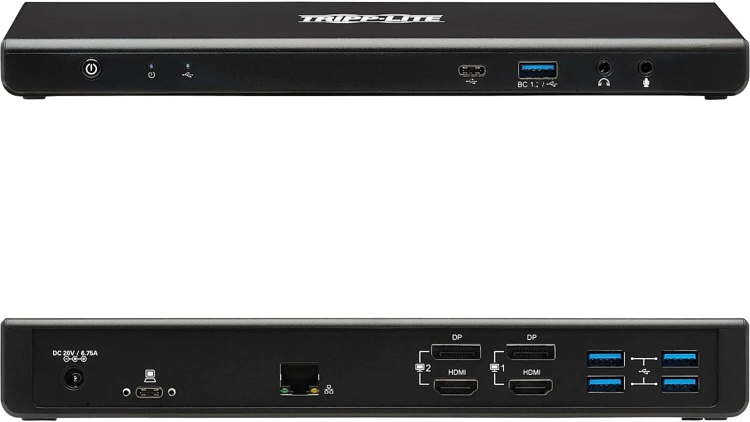 Tripp Lite USB-C Docking Station, 14 Port USB C Dock for Dual Display, 5K 60 Hz DisplayPort DP, 4K 60 Hz HDMI, USB 3.2 Gen 1