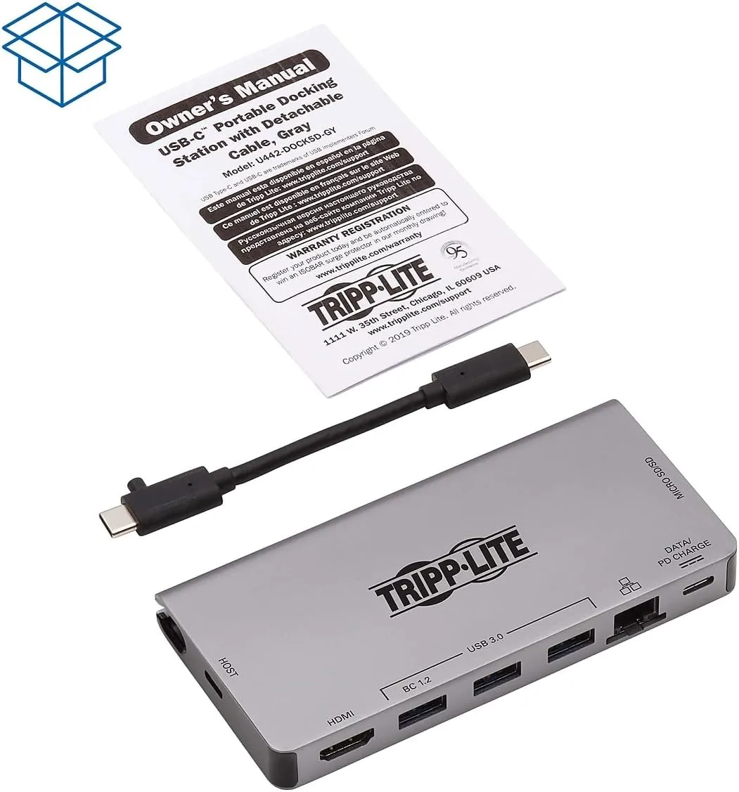 Tripp Lite USB C Docking Station USB Hub 4K HDMI GbE SD Card Reader Pd Charging (U442-DOCK5D-Gy)