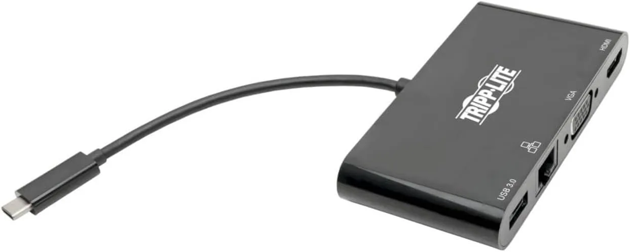 Tripp Lite USB-C Hub with 4K HDMI, 1080P VGA, Gigabit Ethernet, USB-A 3.0, Thunderbolt 3, DisplayPort Alt Mode, 5 Gbps