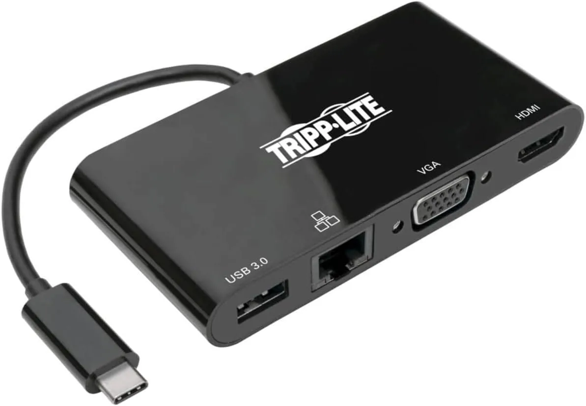 Tripp Lite USB-C Hub with 4K HDMI, 1080P VGA, Gigabit Ethernet, USB-A 3.0, Thunderbolt 3, DisplayPort Alt Mode, 5 Gbps