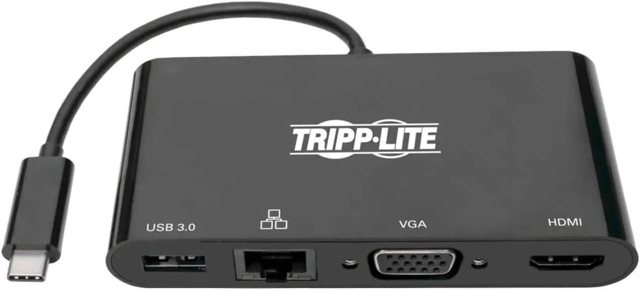Tripp Lite USB-C Hub with 4K HDMI, 1080P VGA, Gigabit Ethernet, USB-A 3.0, Thunderbolt 3, DisplayPort Alt Mode, 5 Gbps