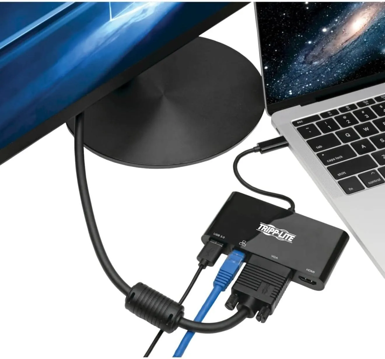 Tripp Lite USB-C Hub with 4K HDMI, 1080P VGA, Gigabit Ethernet, USB-A 3.0, Thunderbolt 3, DisplayPort Alt Mode, 5 Gbps
