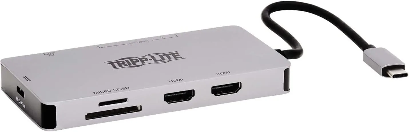 Tripp Lite USB-C Two-Monitor HDMI Laptop/Phone Docking Station, 4K @ 60 Hz (4:4:4), USB-A Hub, Gigabit Network Port
