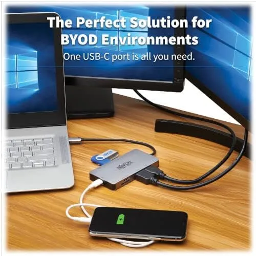 Tripp Lite USB-C Two-Monitor HDMI Laptop/Phone Docking Station, 4K @ 60 Hz (4:4:4), USB-A Hub, Gigabit Network Port