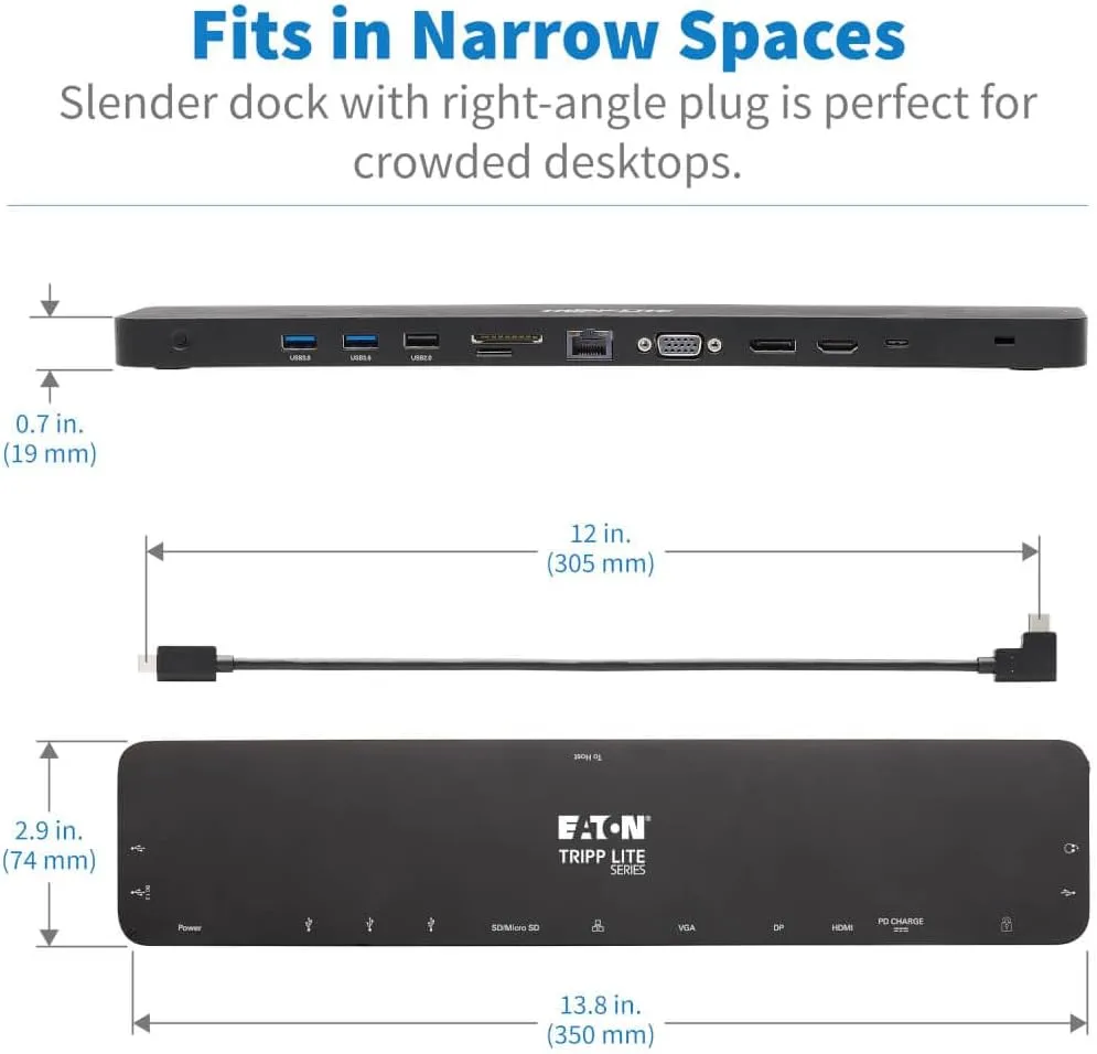 Tripp Lite USB-C Docking Station with Triple Display, 4K HDMI @ 30 Hz, DisplayPort, VGA, USB-A 3.2 Gen 1