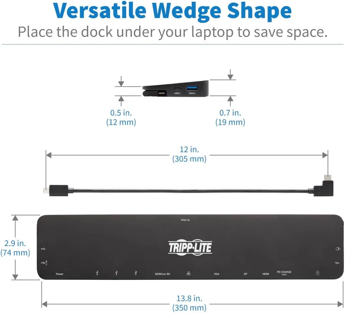 Tripp Lite USB-C Docking Station with Triple Display, 4K HDMI @ 30 Hz, DisplayPort, VGA, USB-A 3.2 Gen 1