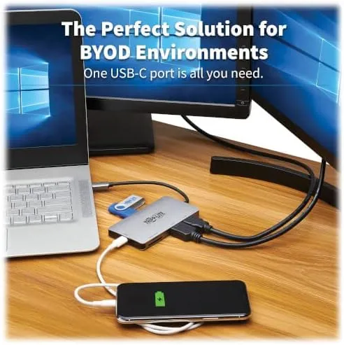 Tripp Lite USB-C Two-Monitor HDMI Laptop/Smart Phone Docking Station, 4K @ 60 Hz (4:4:4), USB-A Hub