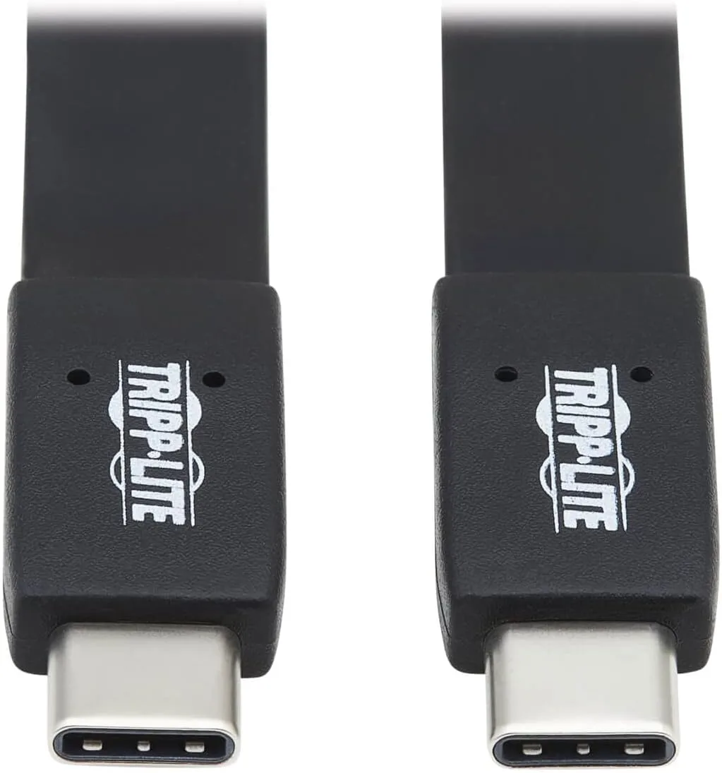 Tripp Lite USB-C Flat Cable, Flat USB C to USB C Cable, USB 3.1 Gen 2, 10 Gbps, 5A Rating, Thunderbolt 3 Compatible, Black