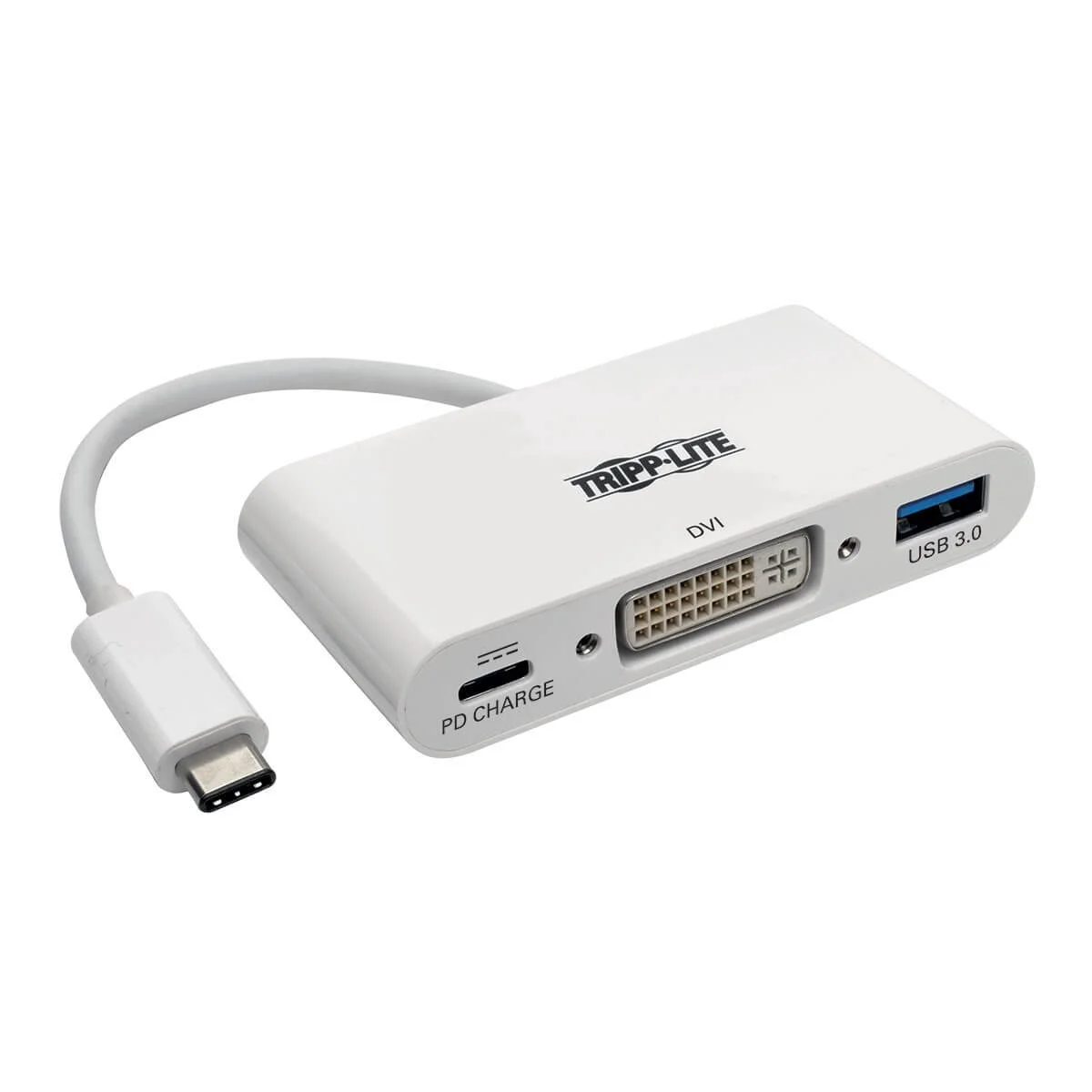 Tripp Lite USB C to DVI Multiport Video Adapter Converter 1080p w/ USB-A Hub & USB-C PD Charging Port