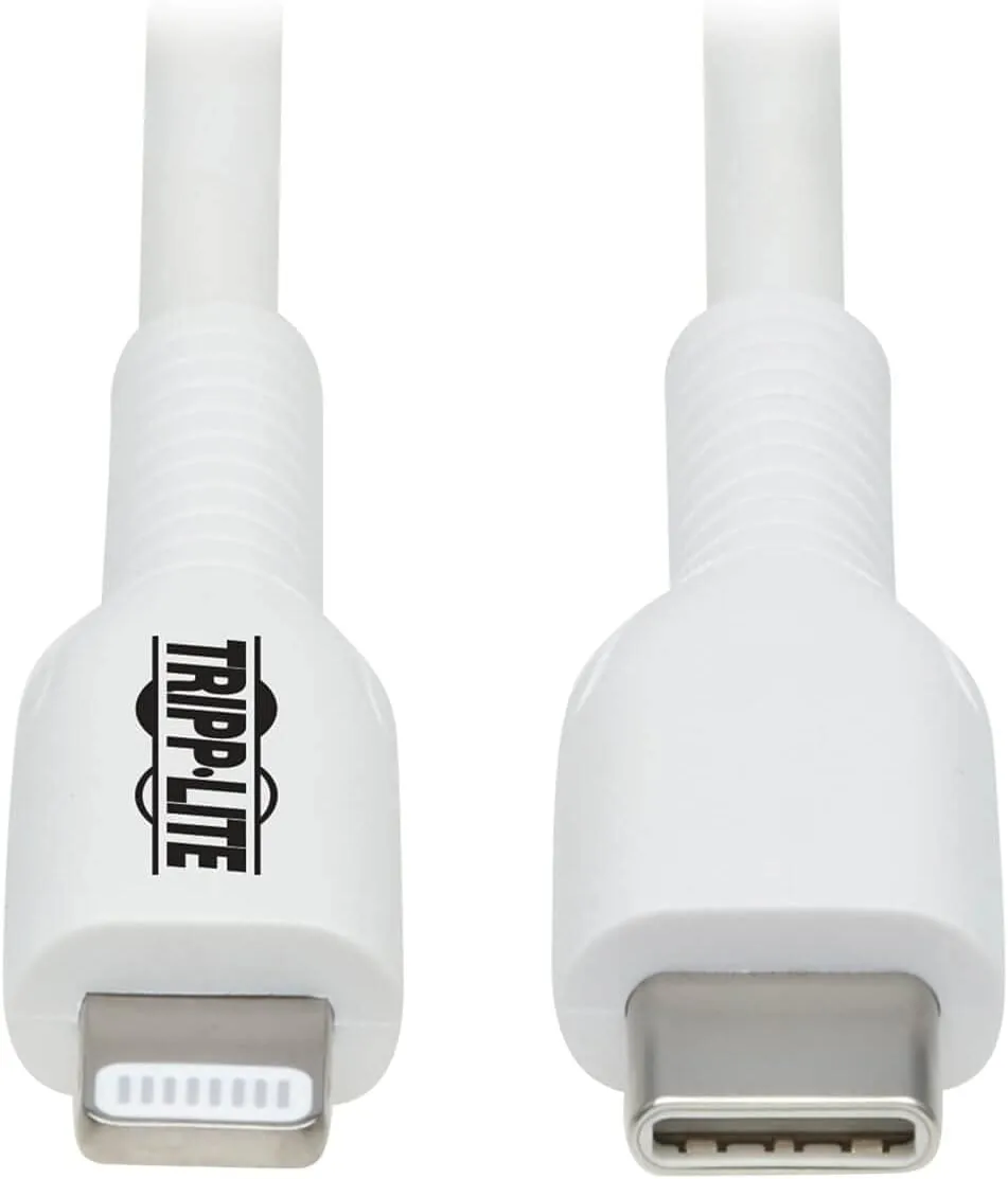 Tripp Lite Safe-IT USB-C to Lightning Charge Cable, Hospital-Grade Protection (M/M), MFi Certified, White