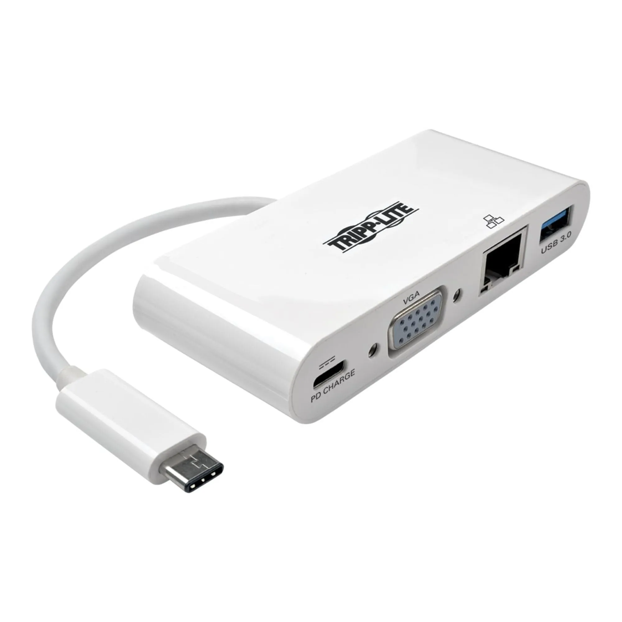 Tripp Lite USB C to VGA Multiport Video Adapter Converter 1080p w/ USB-A Hub, USB-C PD Charging Port & Gigabit Ethernet Port