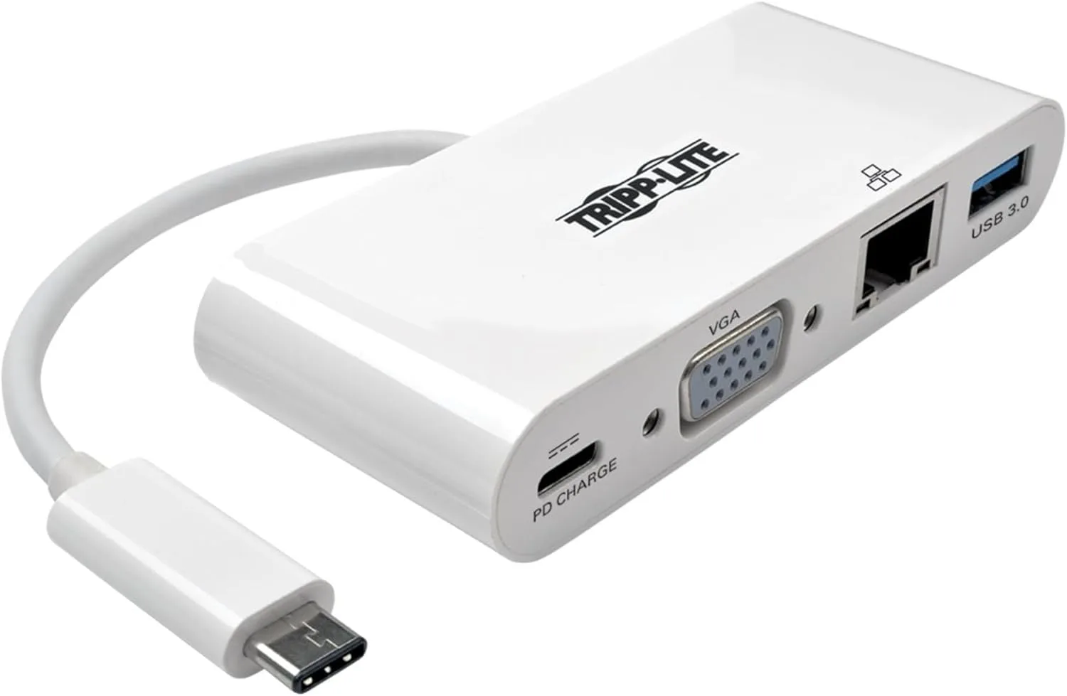 Tripp Lite USB C to VGA Multiport Video Adapter Converter 1080p w/ USB-A Hub, USB-C PD Charging Port & Gigabit Ethernet Port