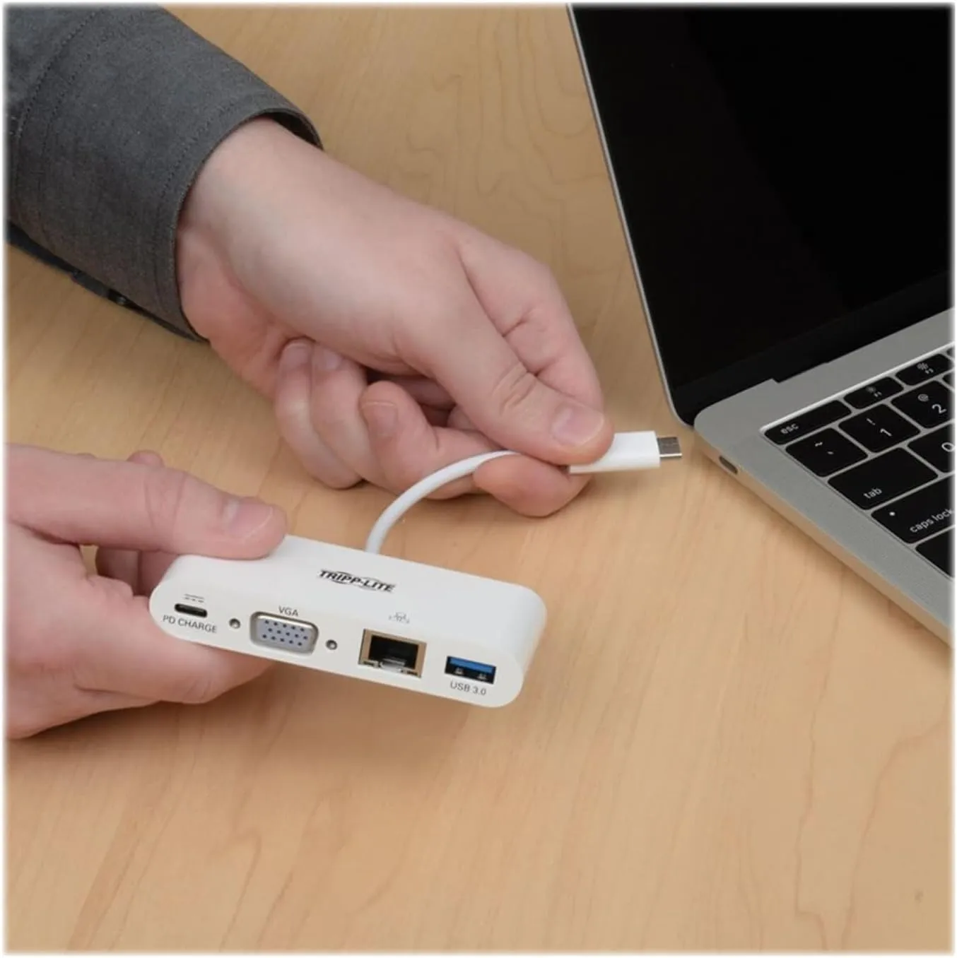 Tripp Lite USB C to VGA Multiport Video Adapter Converter 1080p w/ USB-A Hub, USB-C PD Charging Port & Gigabit Ethernet Port