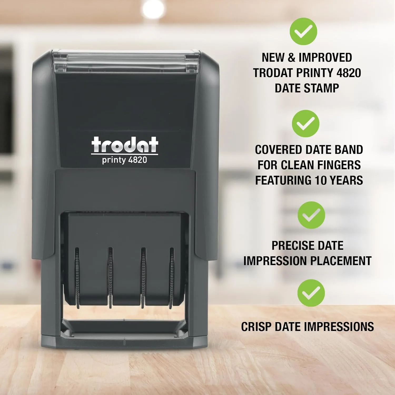 Trodat 4820 Printy 4.0 Self-Inking Date Stamp, Date Only, 3/8 x 1-1/4, Black