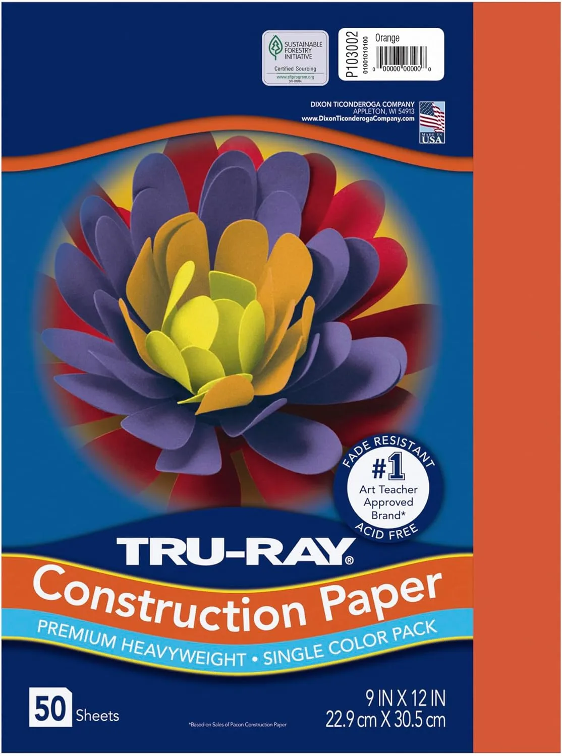 Pacon PAC103002 Tru-Ray Construction Paper, 9 x 12 Inches, Orange, 50 Sheets (103002) 50 Count (Pack of 1)