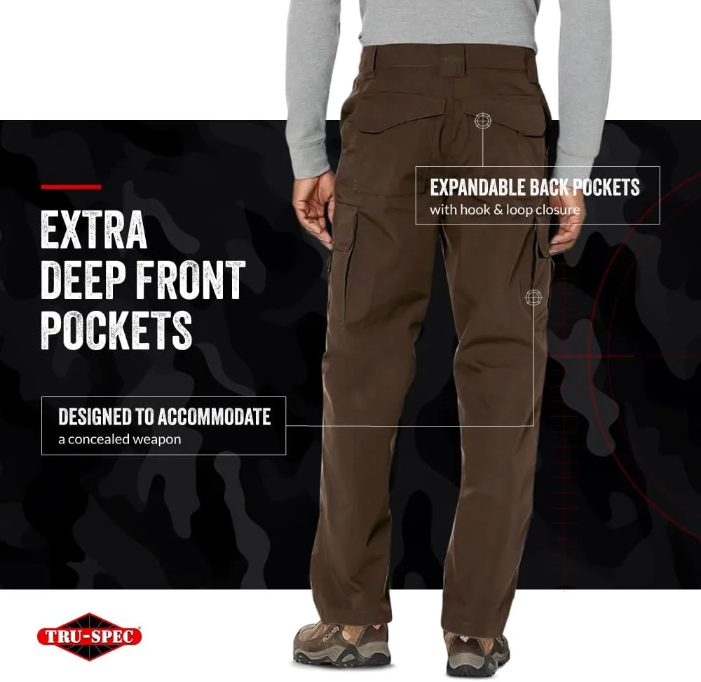 TRU-SPEC 24-7 Original Tactical Pants for Men - Water-Resistant Cargo Work Pants with Concealed Carry - Openings - Brown