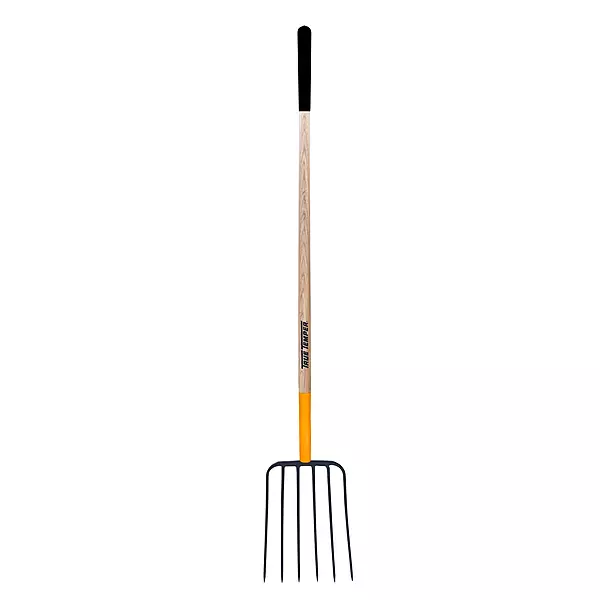 True Temper 6-Tine Steel Manure Fork Pitchfork with Hardwood Handle, 48 in., for Transferring Manure