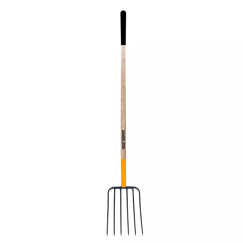 True Temper 6-Tine Steel Manure Fork Pitchfork with Hardwood Handle, 48 in., for Transferring Manure