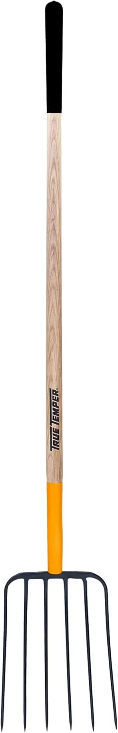 True Temper 6-Tine Steel Manure Fork Pitchfork with Hardwood Handle, 48 in., for Transferring Manure