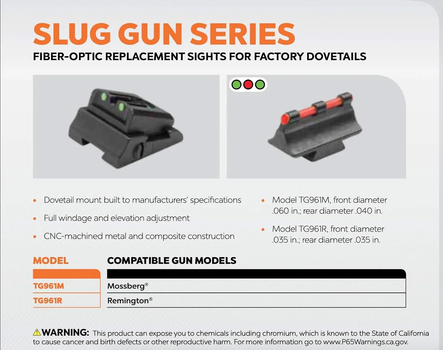 TRUGLO Slug Gun Series Fiber-Optic Replacement Sights For Factory Dovetails
