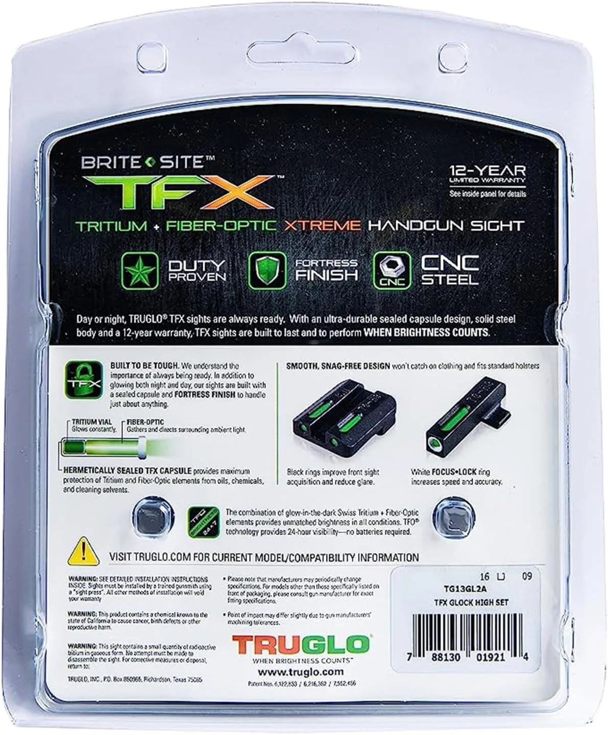 TRUGLO TFX Day/Night Handgun Sight Tritium & Fiber-Optic