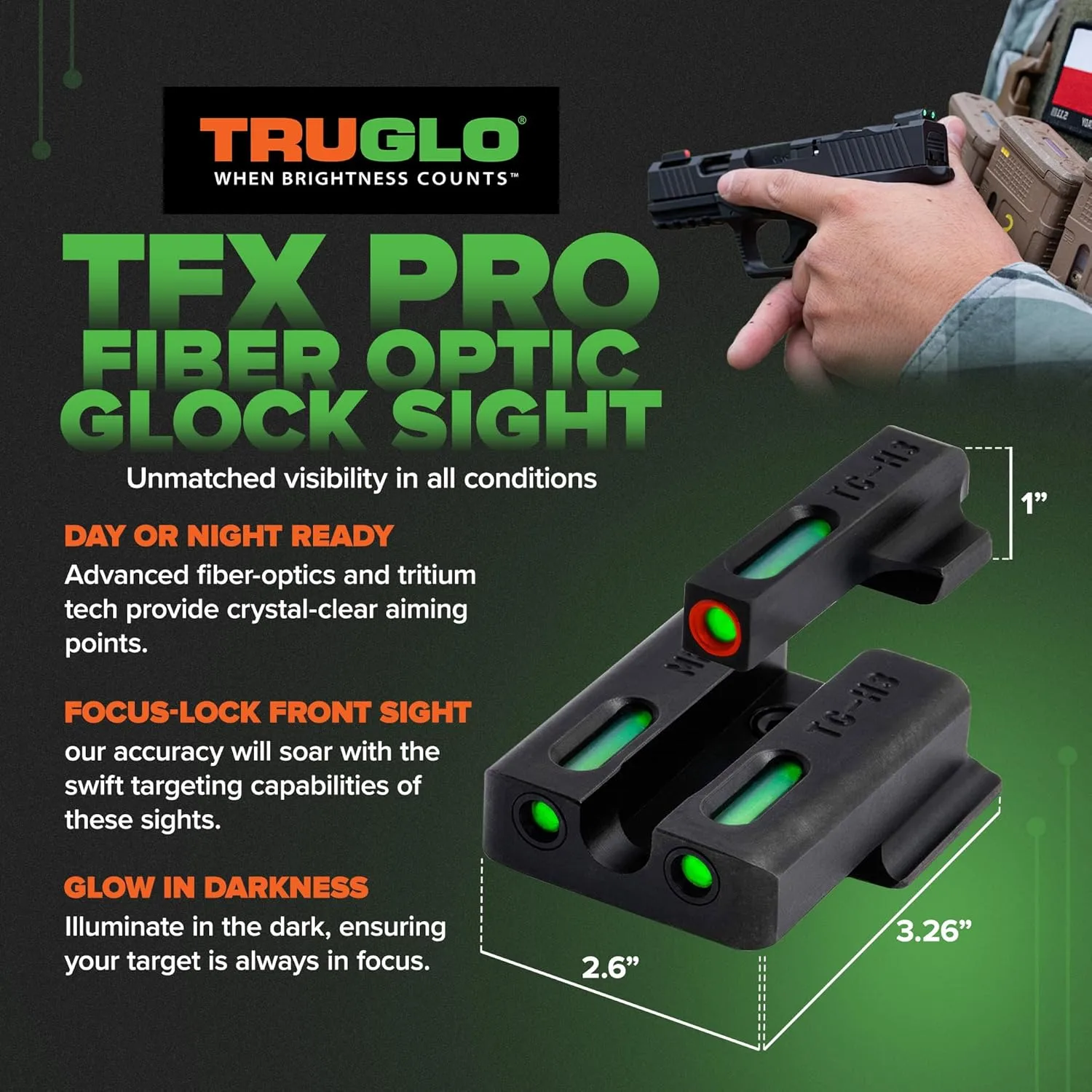 TRUGLO TFX PRO Handgun Night Sights Tritium and Fiber Optic