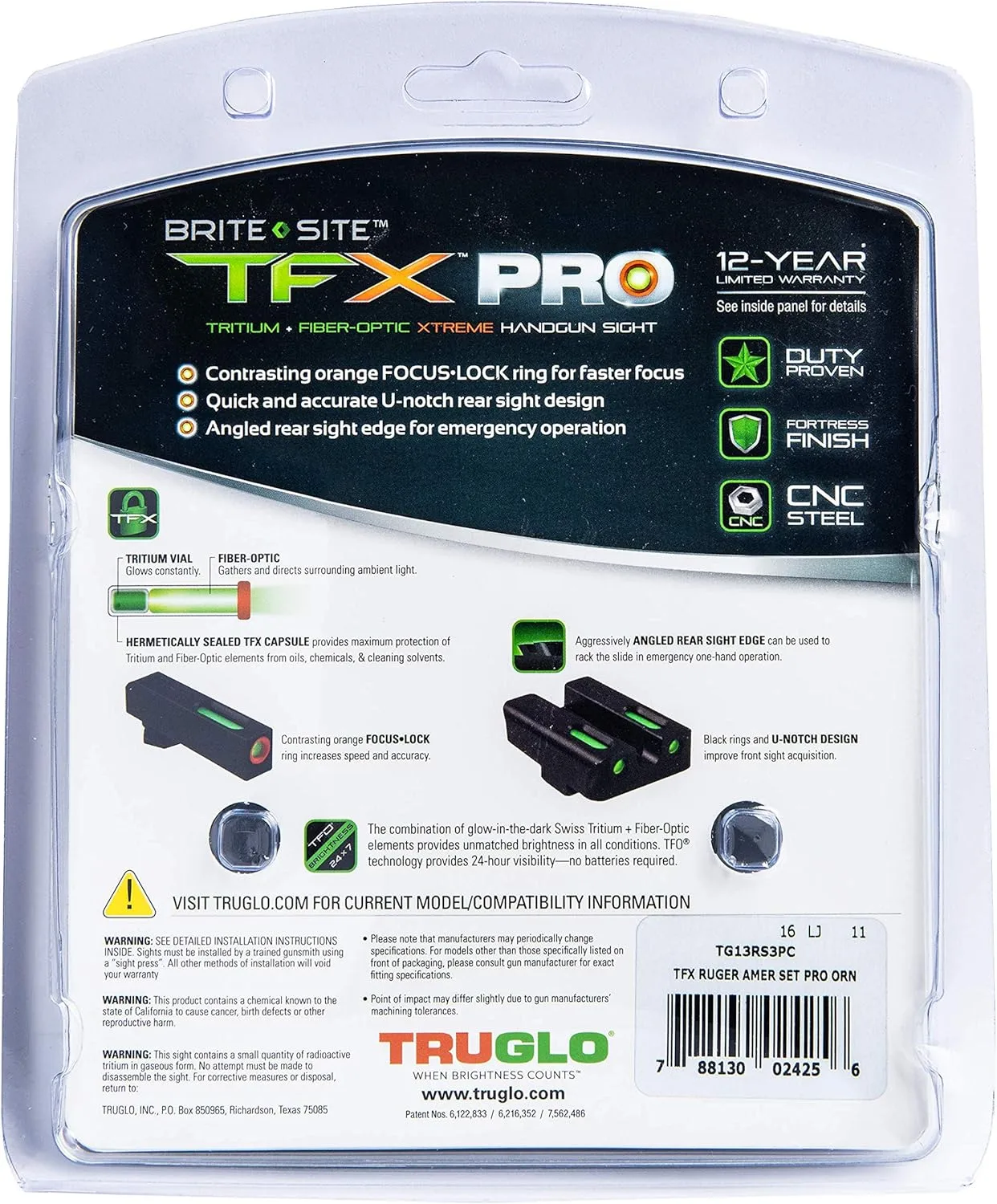 TRUGLO TFX PRO Handgun Sight, Tritium & Fiber-Optic Day/Night