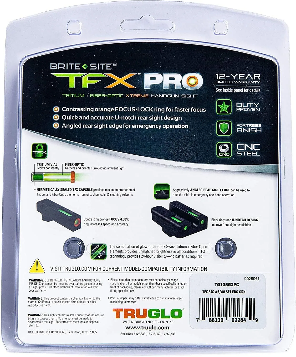 TRUGLO TFX PRO Handgun Night Sights Tritium and Fiber Optic