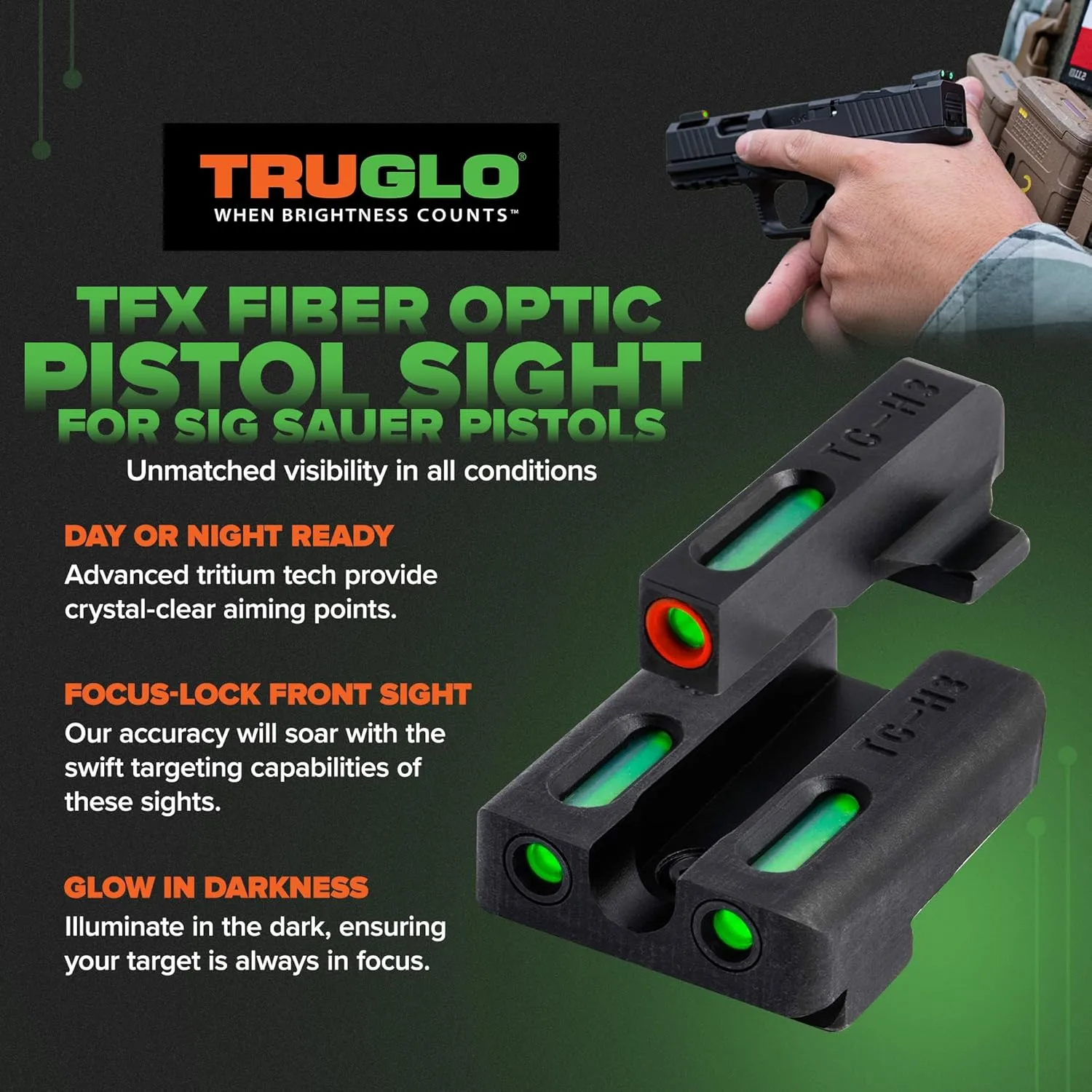 TRUGLO TFX PRO Handgun Night Sights Tritium and Fiber Optic