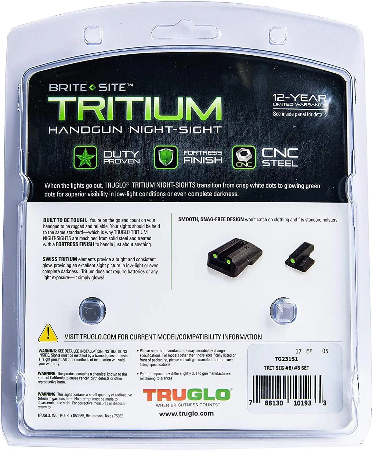 TRUGLO Tritium Handgun Night Sights Front & Rear Compatible with Sig Sauer