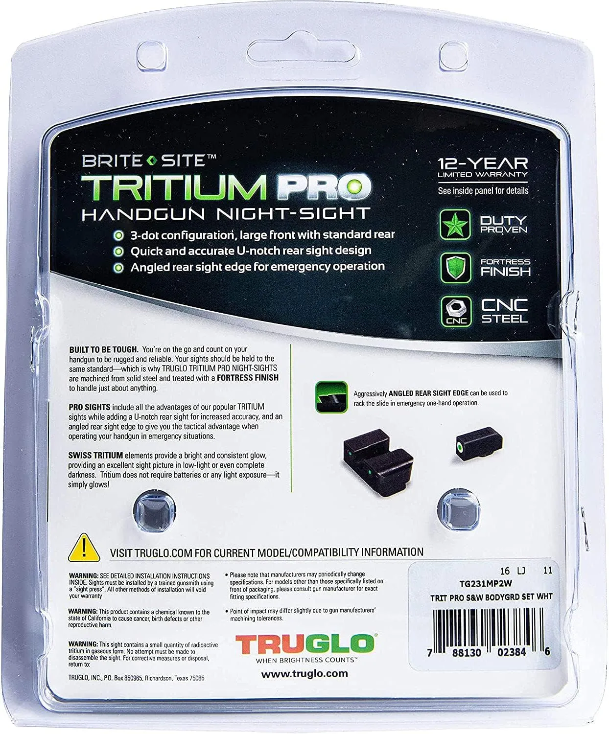 TRUGLO Tritium Pro Night Sights Front & Rear Sight Set
