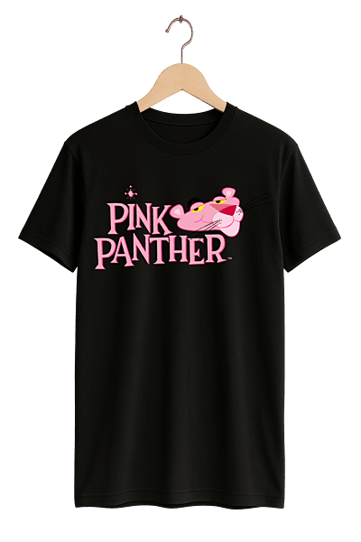 Classic Pink Panther Logo Print Womens Black T-Shirt