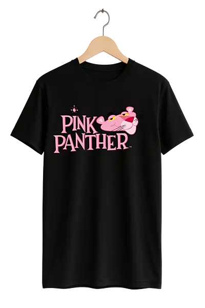 Classic Pink Panther Logo Print Womens Black T-Shirt