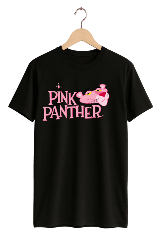 Classic Pink Panther Logo Print Womens Black T-Shirt