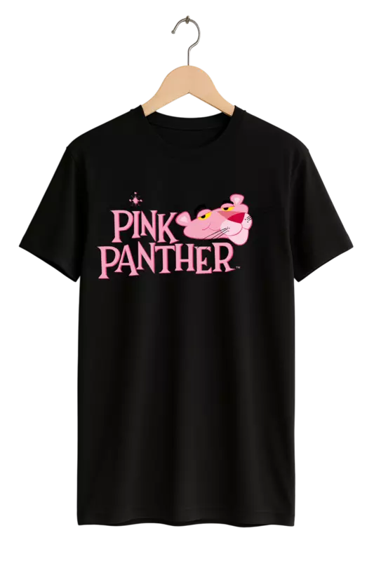Classic Pink Panther Logo Print Womens Black T-Shirt