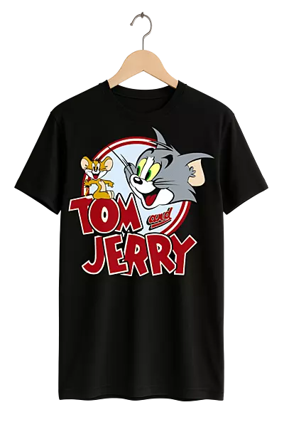 Classic Tom & Jerry Retro Print Womens Black T-Shirt