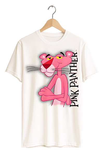 Classic Pink Panther Vertical Logo Print Womens White T-Shirt