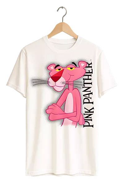 Classic Pink Panther Vertical Logo Print Womens White T-Shirt