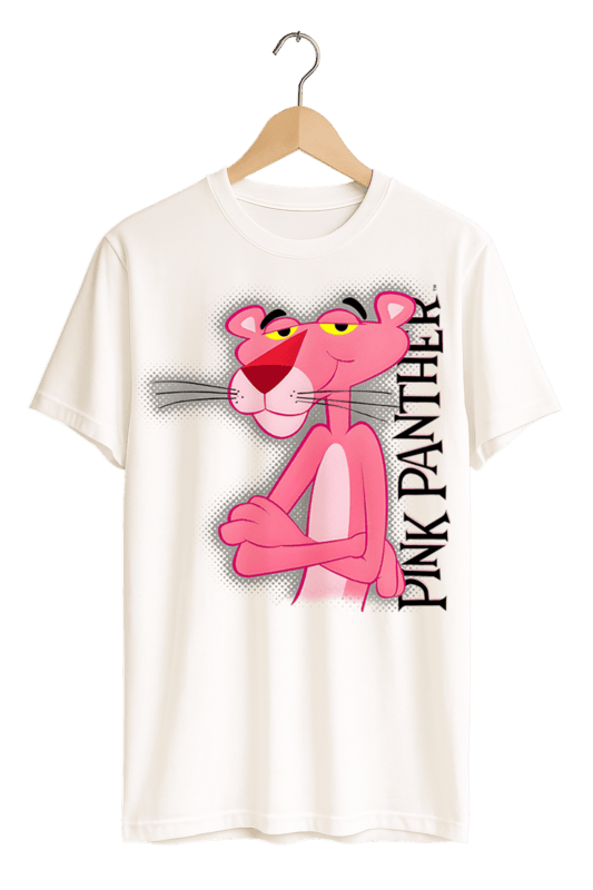 Classic Pink Panther Vertical Logo Print Womens White T-Shirt