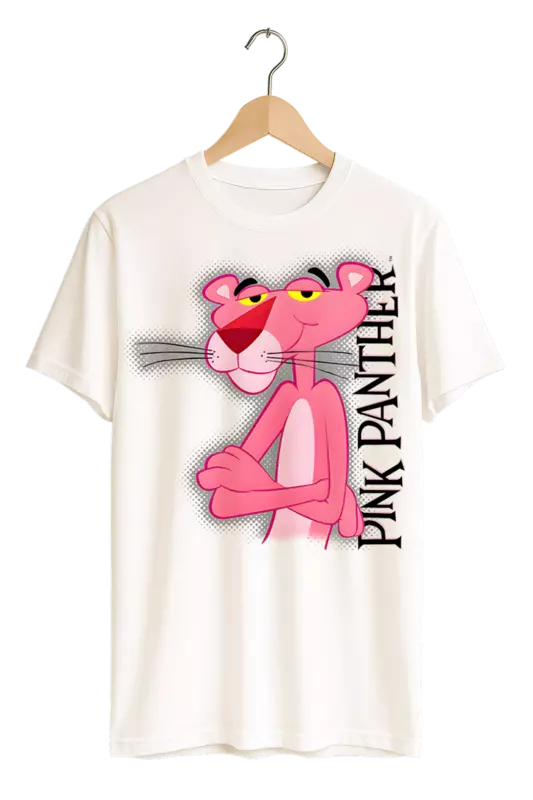Classic Pink Panther Vertical Logo Print Womens White T-Shirt