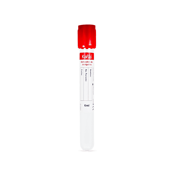 Tubo rojo al vacío tipo vacutainer con activador de coágulo 13x100 mm 6 ml, plástico PET 1 Gradilla con 100 piezas