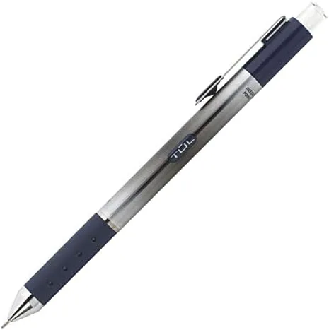 TUL GL Series Retractable Gel Pens, Needle Point, 0.7 mm, Silver Barrel, Blue Ink, Pack Of 12 Pens