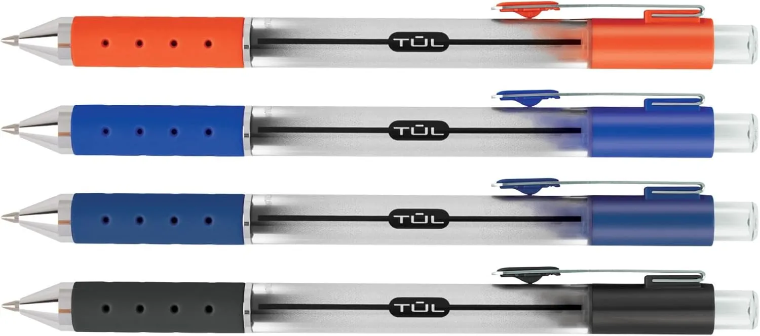 TUL Retractable Gel Pens, 0.7 mm Medium Point, Silver Barrel, Assorted Inks, Pack of 8