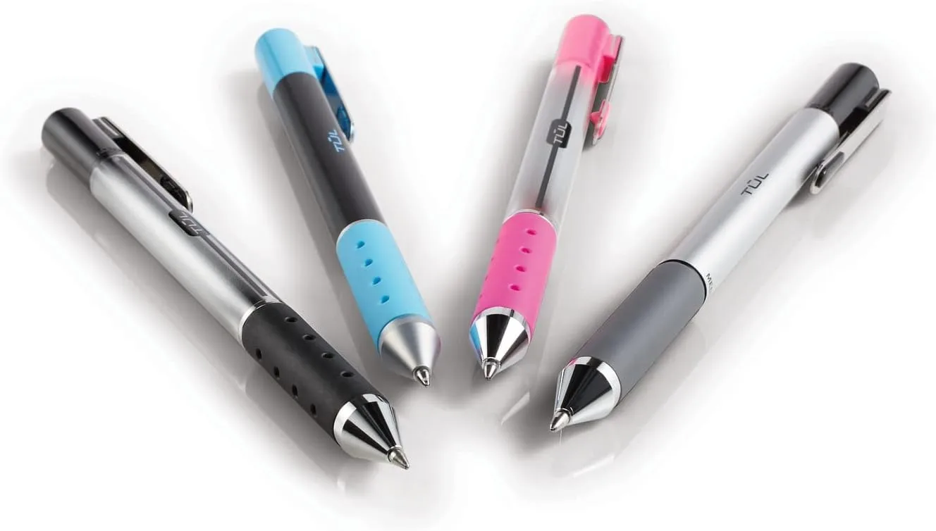 TUL Retractable Gel Pens, Needle Point, 0.5 mm, Gray Barrel, Assorted Bright Ink Colors, Pack Of 8